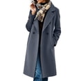 thumbnail image 2 of Vixolx Winter Peacoat for Women Fashion Notched Lapel Collar Double Breasted Woolen Coat with Side Pockets Solid Long Sleeve Overcoat, 2 of 9