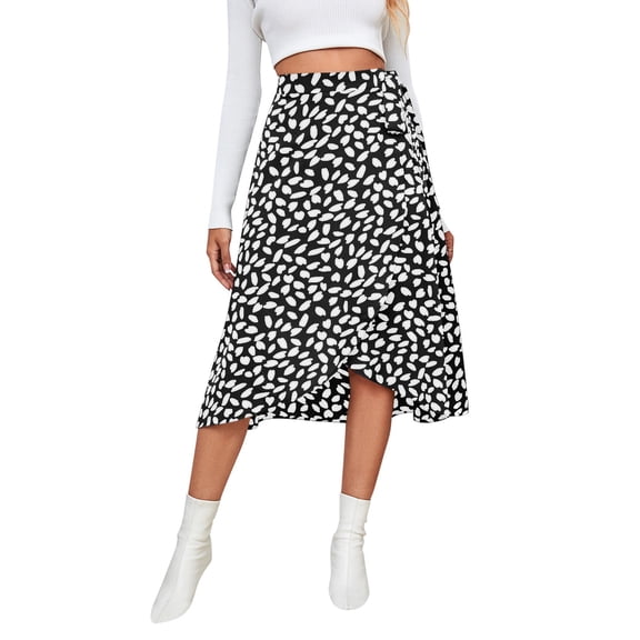 VOUZZA Womens Polka Dot Skirt Casual Chic Slit Split Long Midi Skirts