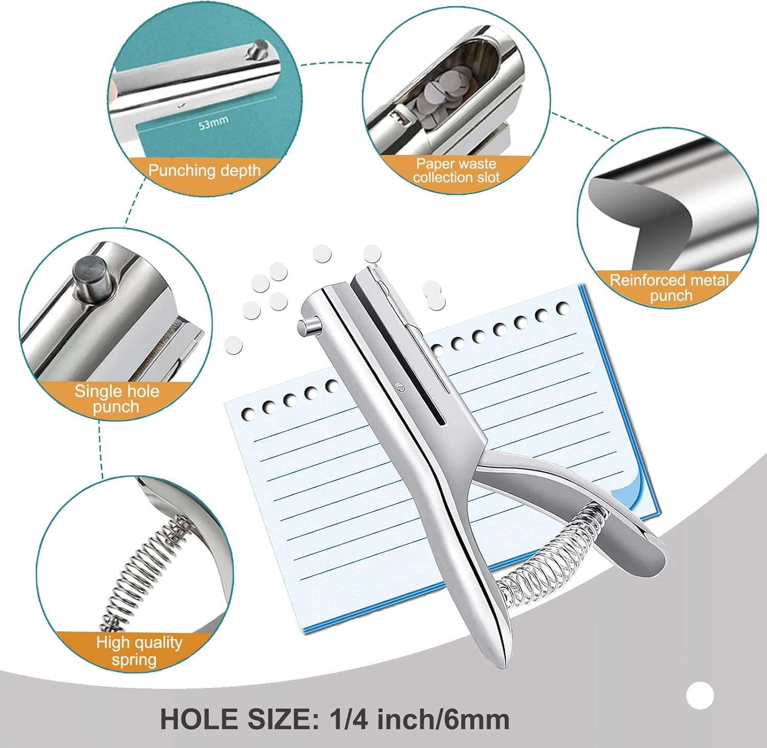 Single Hole Punch Heavy Duty Hand Held Leather Punch for Scrapbook Paper ID Card PVC Badge Photos