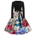 thumbnail image 5 of Women's Casual Fashion Round Neck Long Sleeve Christmas Printed Party Vintage Long Dresses, Retro Audrey Style, Holiday Dress for Christmas, Casual Wear, Festive,Red,4XL, 5 of 7