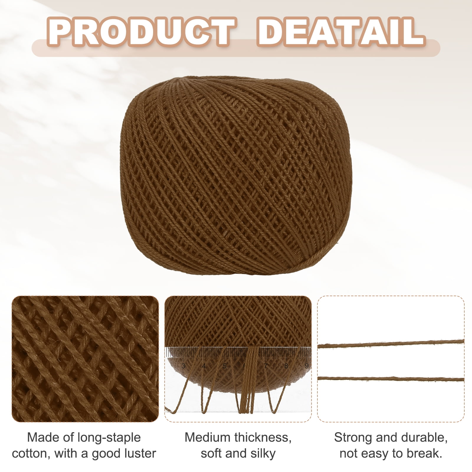 3 Rolls 164 Yards Size 3 Brown Pearl Cotton Crochet Thread Lace Weight Yarn Tatting Thread for Crocheting Knitting Embroidery Sewing