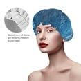 thumbnail image 3 of YFYANG Femmes Double Imperméable Shower Cap, Bleu Texture Cheveux Réutilisables Cap pour Tous les Styles de Cheveux et les Tailles de Tête, 3 of 6