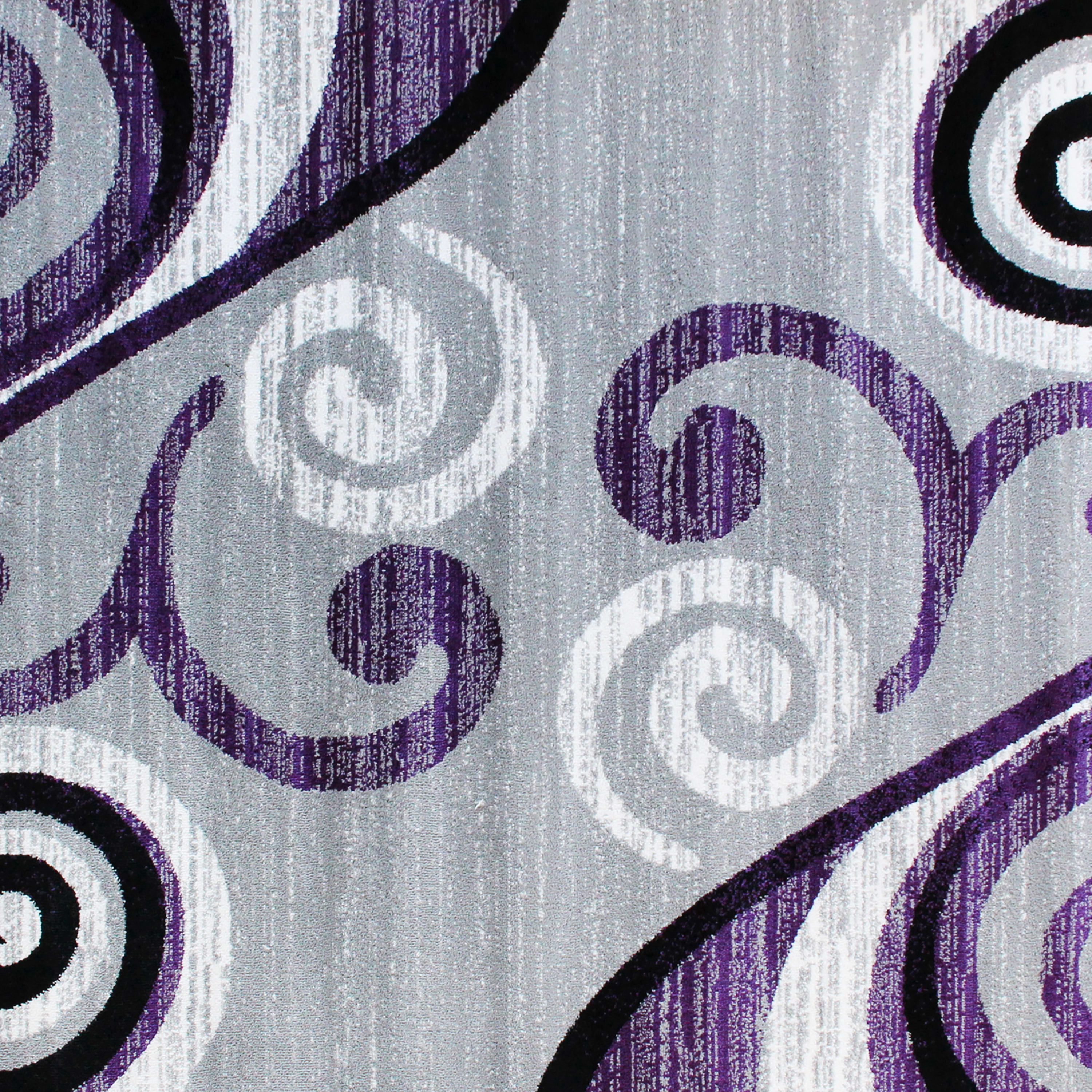 Emma + Oliver 2x11 Scraped Look Ultra Soft Plush Pile Olefin Accent Rug in Purple, Gray, Black and White Swirl Pattern, Jute Backing