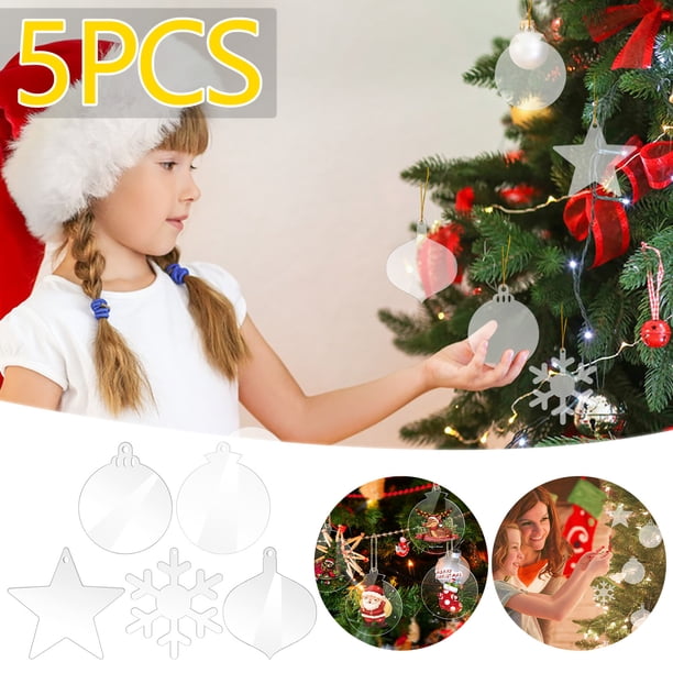 Ganfancp Navidad Copo de Nieve Estrella con Agujero En Blanco Acrílico Transparente Diy Escrito a Mano Decoraciones Navideñas Artículos En Liquidación 5 Láminas Acrílicas Transparentes