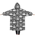 thumbnail image 2 of Oversized Wearable Blanket Hoodie,Black White Skull Stack Pattern Sherpa Blanket Hoodie with Super Pockets,Super Warm Fuzzy Pullover for Women & Men, 2 of 6