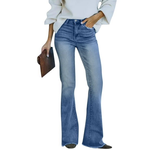 Women's Flared Micro Hem Jeans, Slim Fit Stretch Denim Pants with Casual Chic Style & Comfort Waistband,Light Blue 2XL