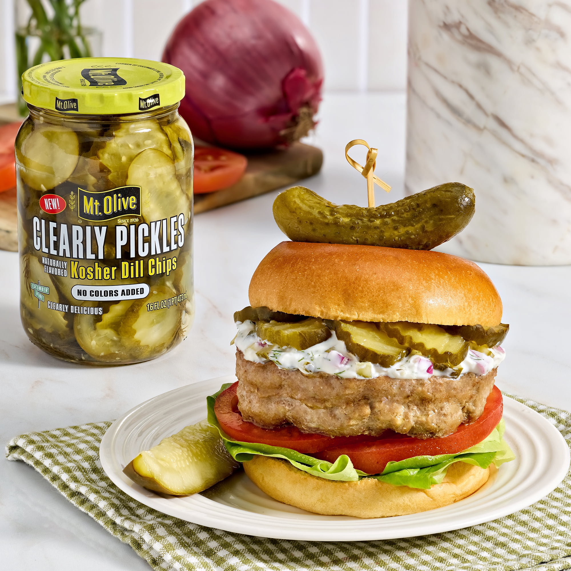 Mt. Olive Clearly Pickles Kosher Dill Chips, 16 fl oz Jar - Naturally Flavored Dill Chips, No Artificial Dyes