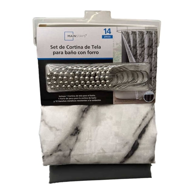 Cortina para Baño Mainstays 182.8 x 182.8 cm Mármol Blanco 14 Piezas