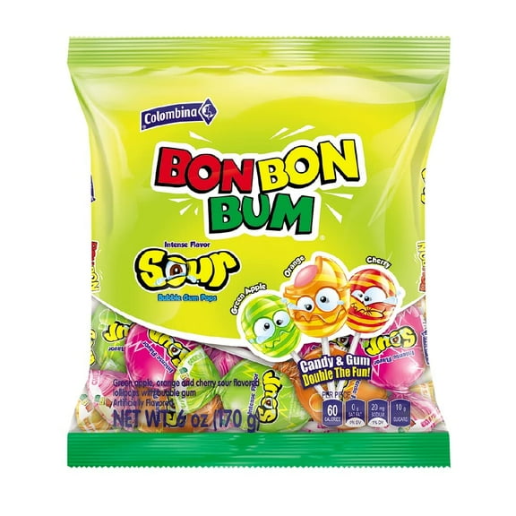 Colombina Bon Bon Bum Sour Bubble Gum Pops, 6 oz (Pack of 12)