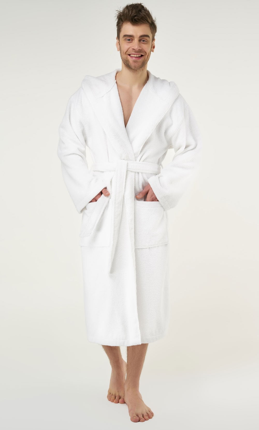 Lightweight White Hooded Terry Bathrobe, 38 inch Length. 100% Cotton. Soft Terrycloth - Walmart.com