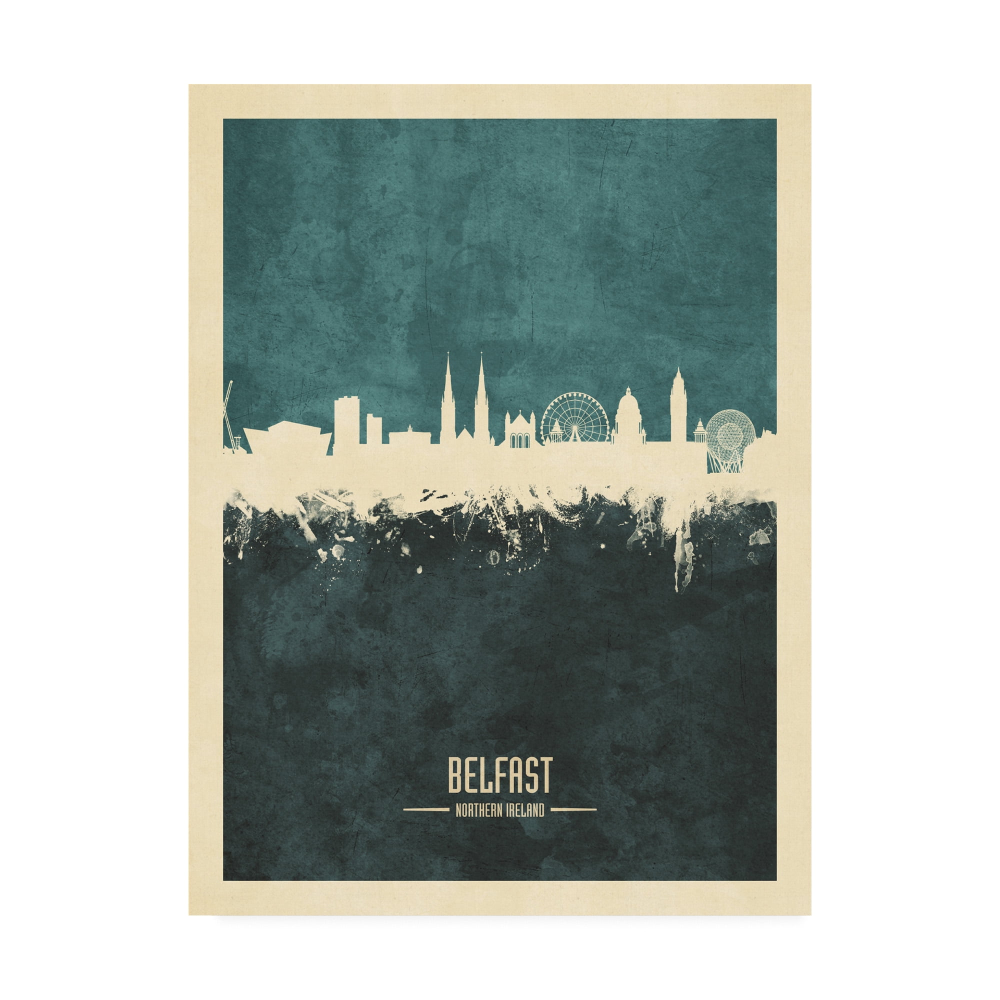 Trademark Fine Art 'Belfast Northern Ireland Skyline Teal' Canvas Art