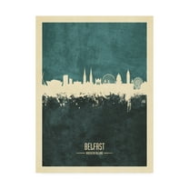 Trademark Fine Art 'Belfast Northern Ireland Skyline Teal' Canvas Art by Michael Tompsett