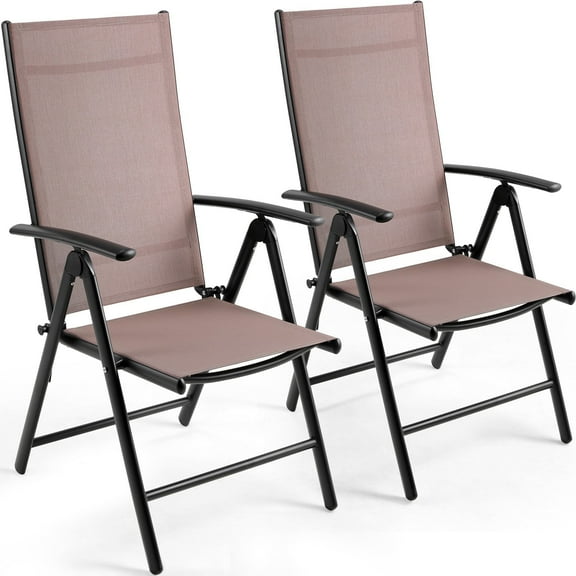 TLGREEN Outdoor Folding Chairs Set (2-Pack) - Breathable Textilene Fabric & Lightweight Aluminum Frame Patio Chairs with 7-Position Adjustable Back for Yard,Garden,Balcony (Brown)