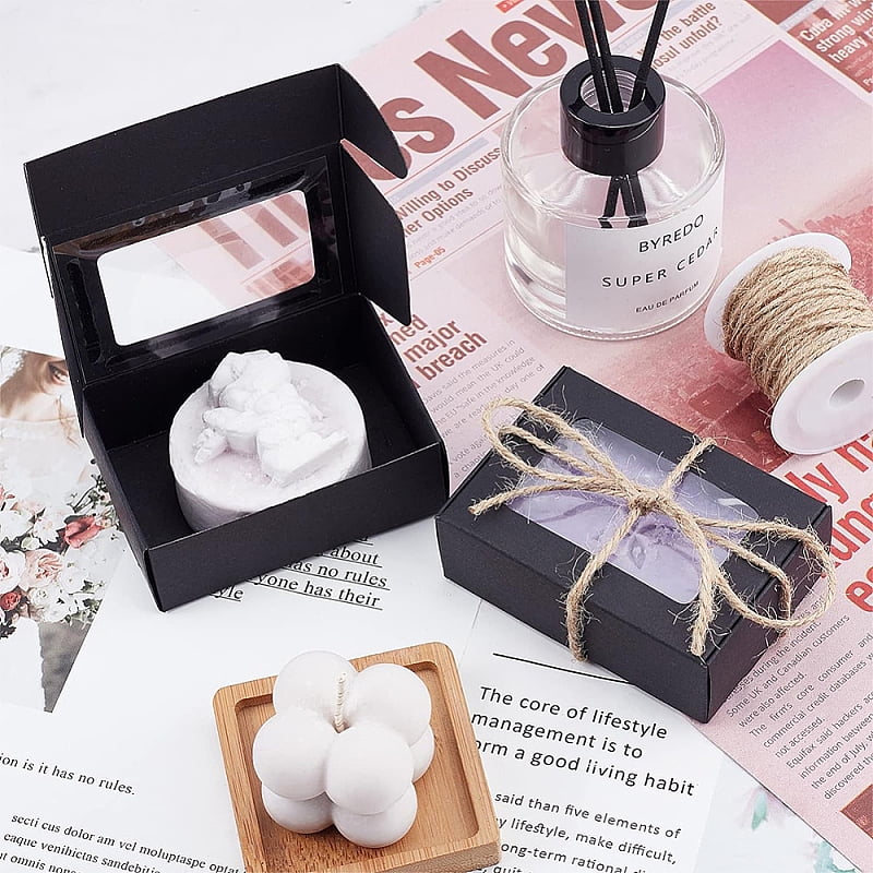 100Pcs Craft Paper Boxes with Windows Rectangle Black 6.2x8.7x3cm for DIY
