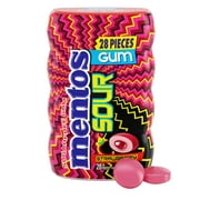 Mentos Sour Chewing Gum, Sugar Free, Strawberry, Regular Size, 28 Piece Bottle