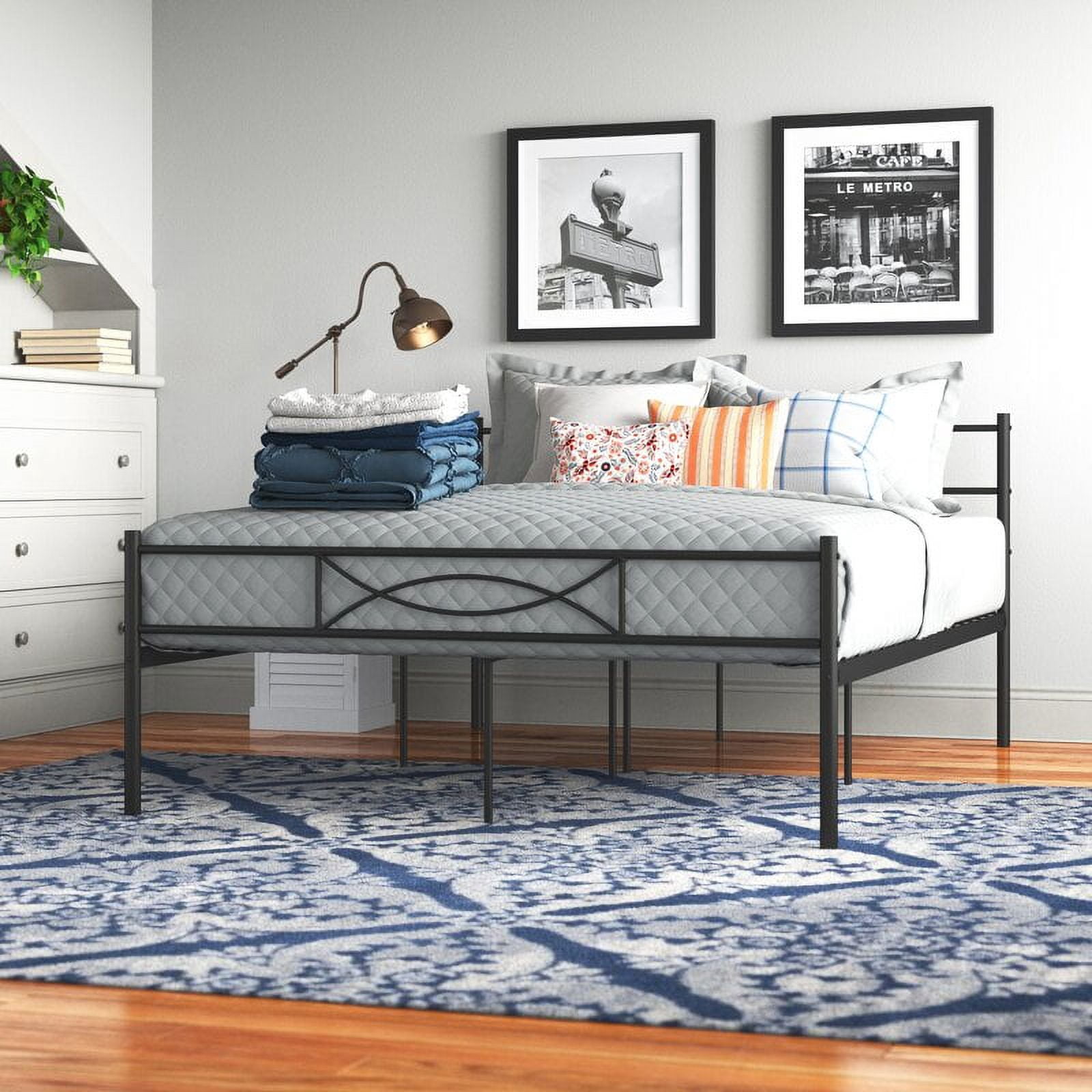 Yoneston Metal Queen Platform Bed Frame with Bowknot Headboard & Footboard, Black