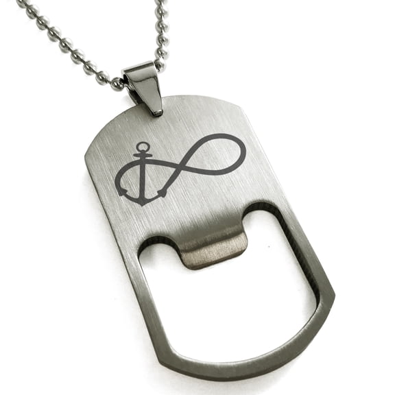 Stainless Steel Infinity Nautical Anchor Engraved Bottle Opener Dog Tag Pendant Necklace