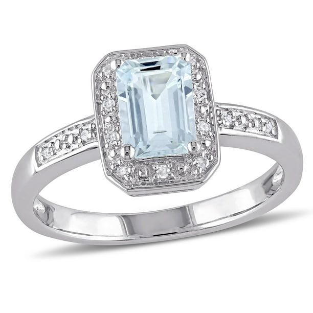 Miabella Women's 1 Carat T.G.W. Emerald-Cut Aquamarine and Diamond ...