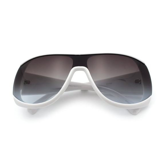 Womens Oversized Shield Cropped Side Flat Top Plastic Diva Fashion Sunglasses White - Smoke