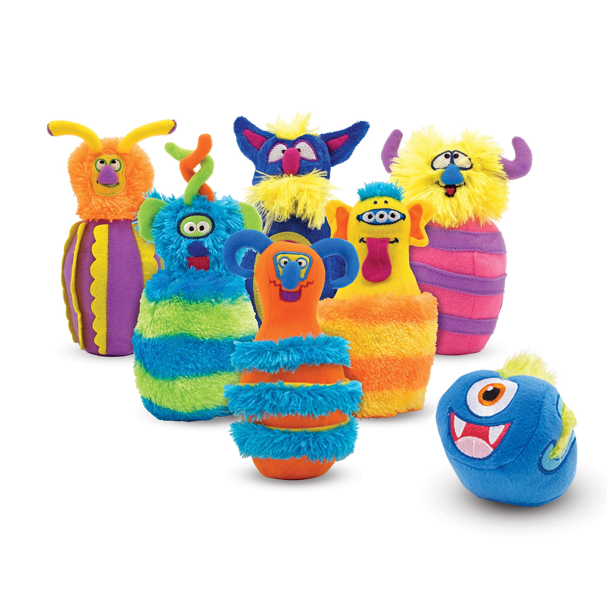 Melissa & Doug Fuzzy Monster Bowling Pins & Ball With Mesh Storage Bag (8-Piece Set)