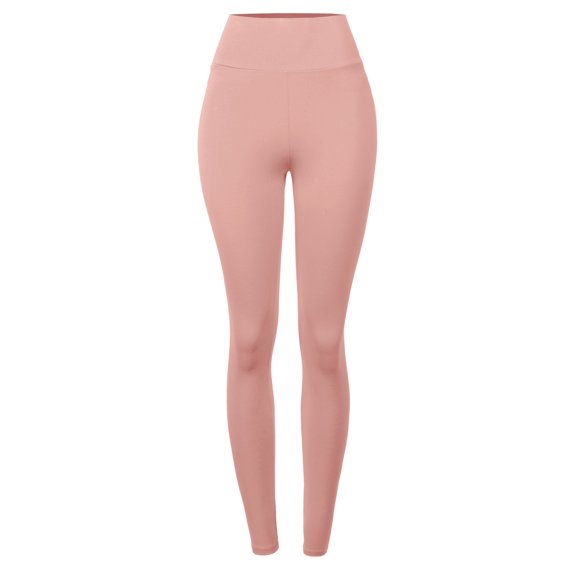 A2Y Women's Cotton Full Length Waistband High Waist Knit Leggings Mauve M