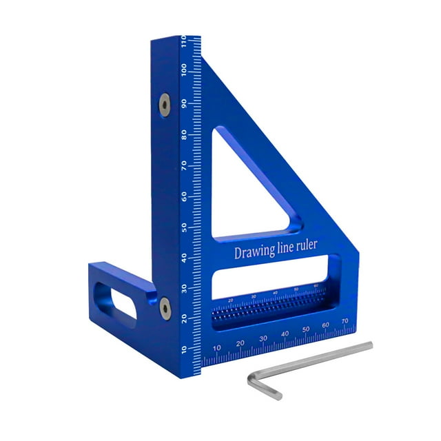 yeacher Aluminum Alloy Woodworking Ruler with 45°/90° Angle Measurement, Hole for Precision Marking, Durable and Rust-Resistant, Ideal for Carpenters and DIY Enthusiasts (Blue)