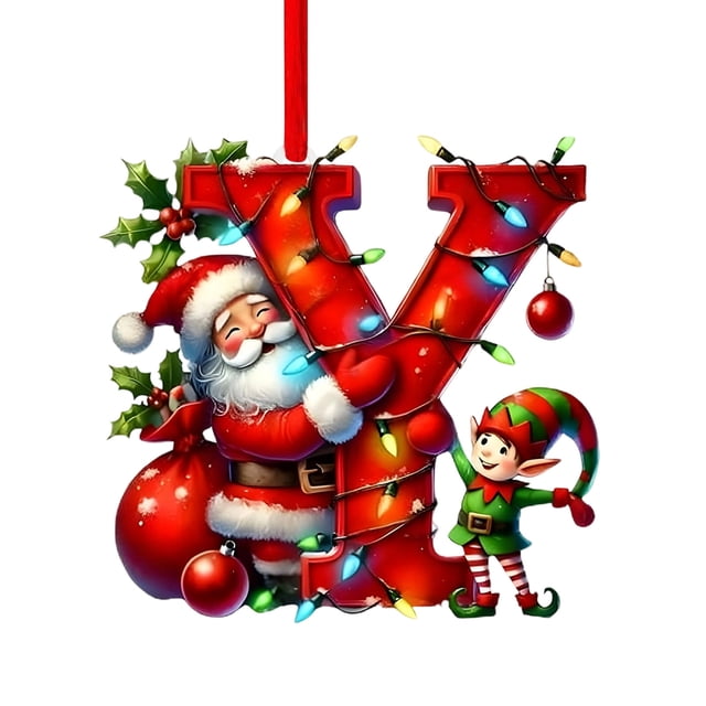 Árbol de Navidad Acrílico 2D con 26 Letras, Colgante Decorativo para Fiestas Navideñas Familiares.