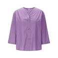 thumbnail image 5 of Mittory Women's Linen Shirt Button Down V Neck Solid Blouse 3/4 Sleeves Loose Fit Tunic Linen Tops Casual Summer, 5 of 8