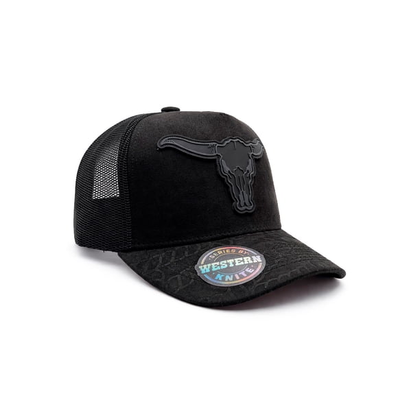 KNITE Gorra Trucker Línea Livestock Iron Night Cráneo Toro All Black Rancho