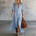 thumbnail image 4 of Blmnix Flowy Dress Woman Dress Button Down Fit & Flare Long Dresses Under Dresses 3/4 Sleeve Collared Maxi Blue Exterior Pocket Womens Summer Dress M, 4 of 6