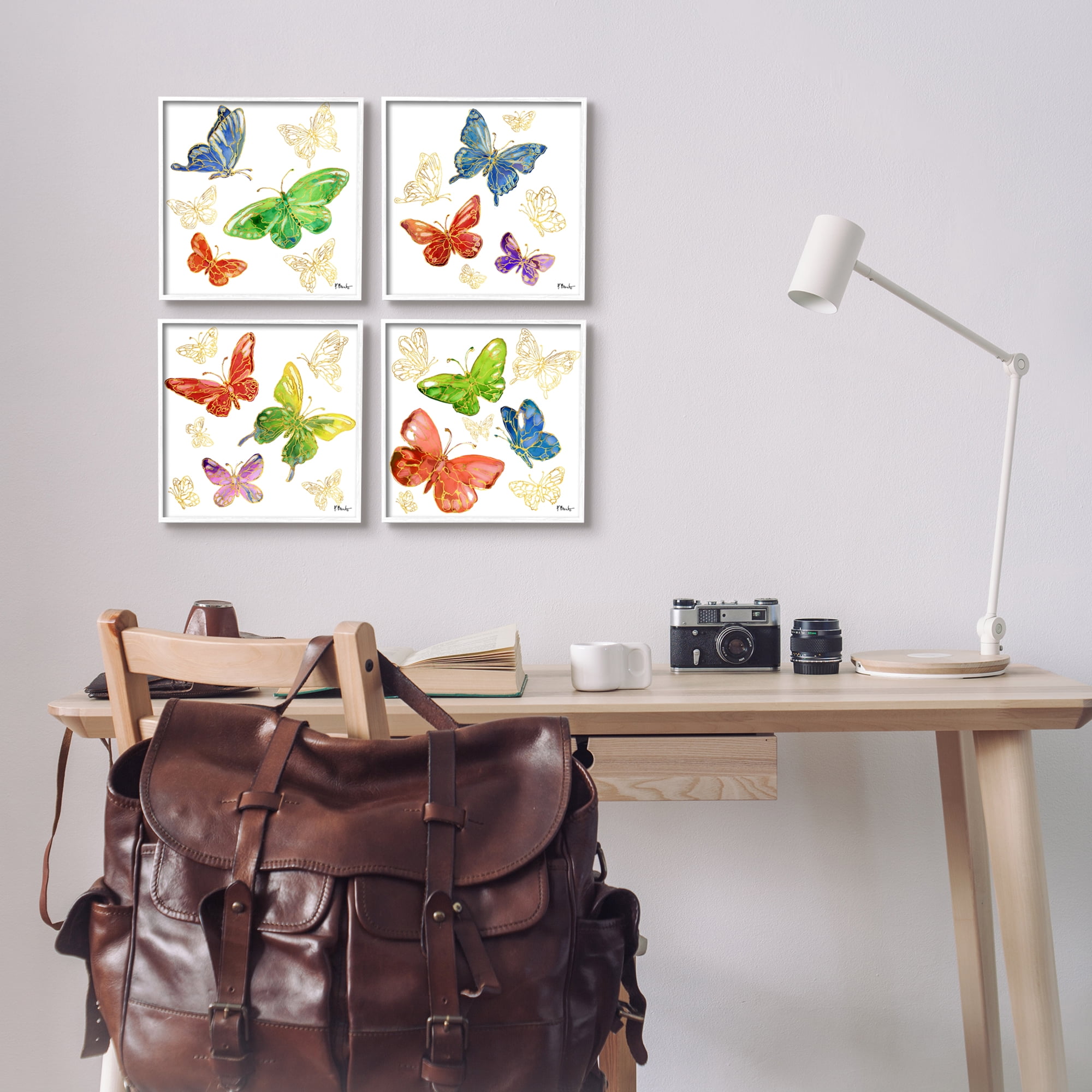 Stupell Industries Vivid Glam Butterflies Animals & Insects Painting White Framed Art Print Wall Art, 12 x 12