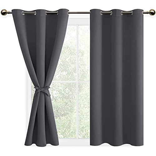 DWCN Dark Grey Blackout Curtains for Bedroom with Tiebacks Thermal