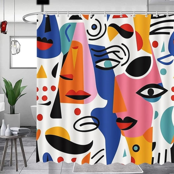 Abstract Faces Shower Curtain Colorful Modern Shower Curtain Abstract Art Shower Curtains Colorful Boho Shower Curtain Colorful Abstract Bathroom Decor Waterproof Shower Curtain 72x72inch