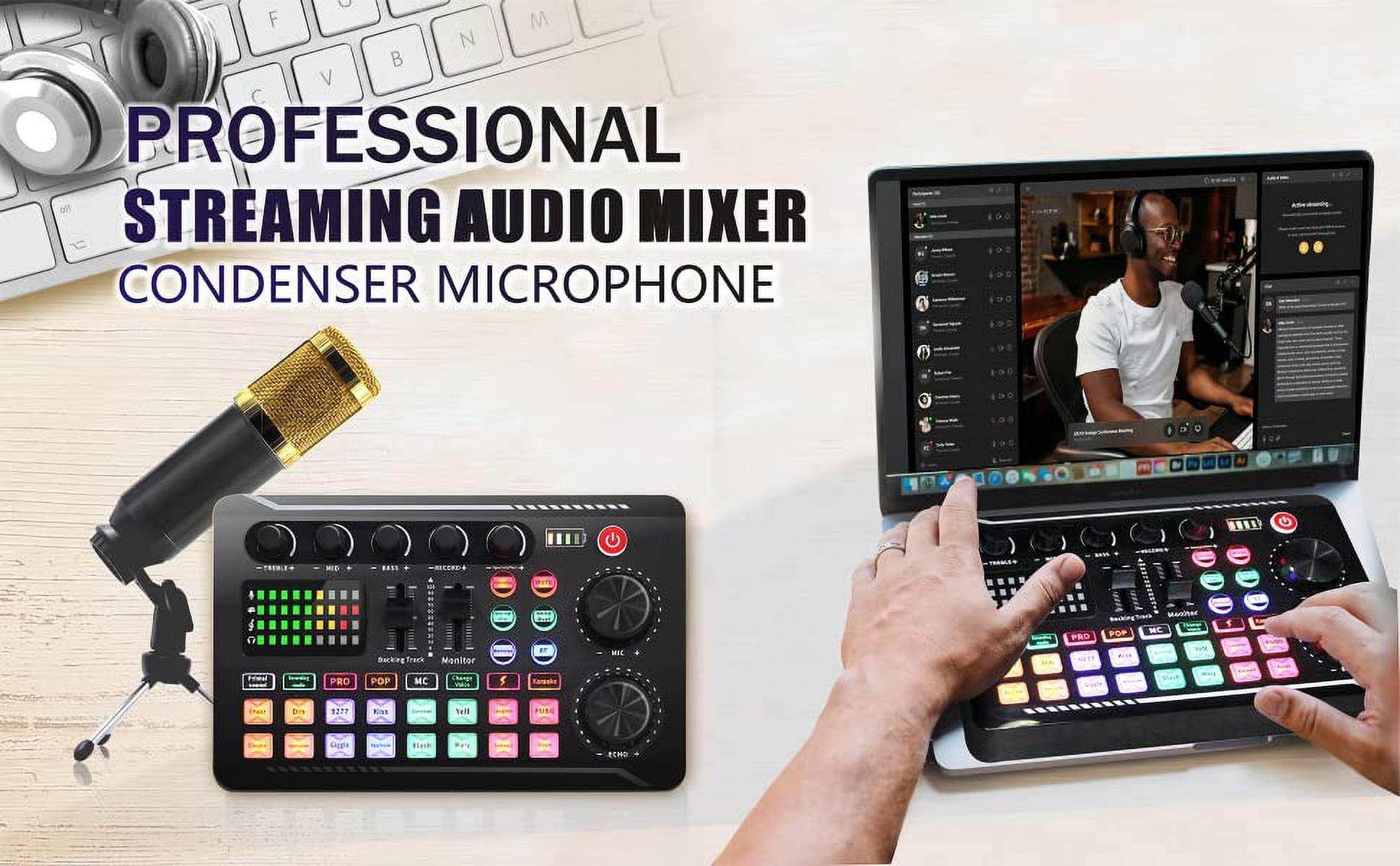 Professional Audio Mixer Live Sound Card and Audio Interface Voice Changer