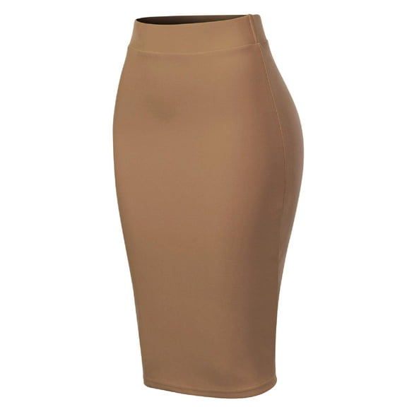 Made by Olivia Women's Solid Back Slit Scuba Bodycon Pencil Skirt