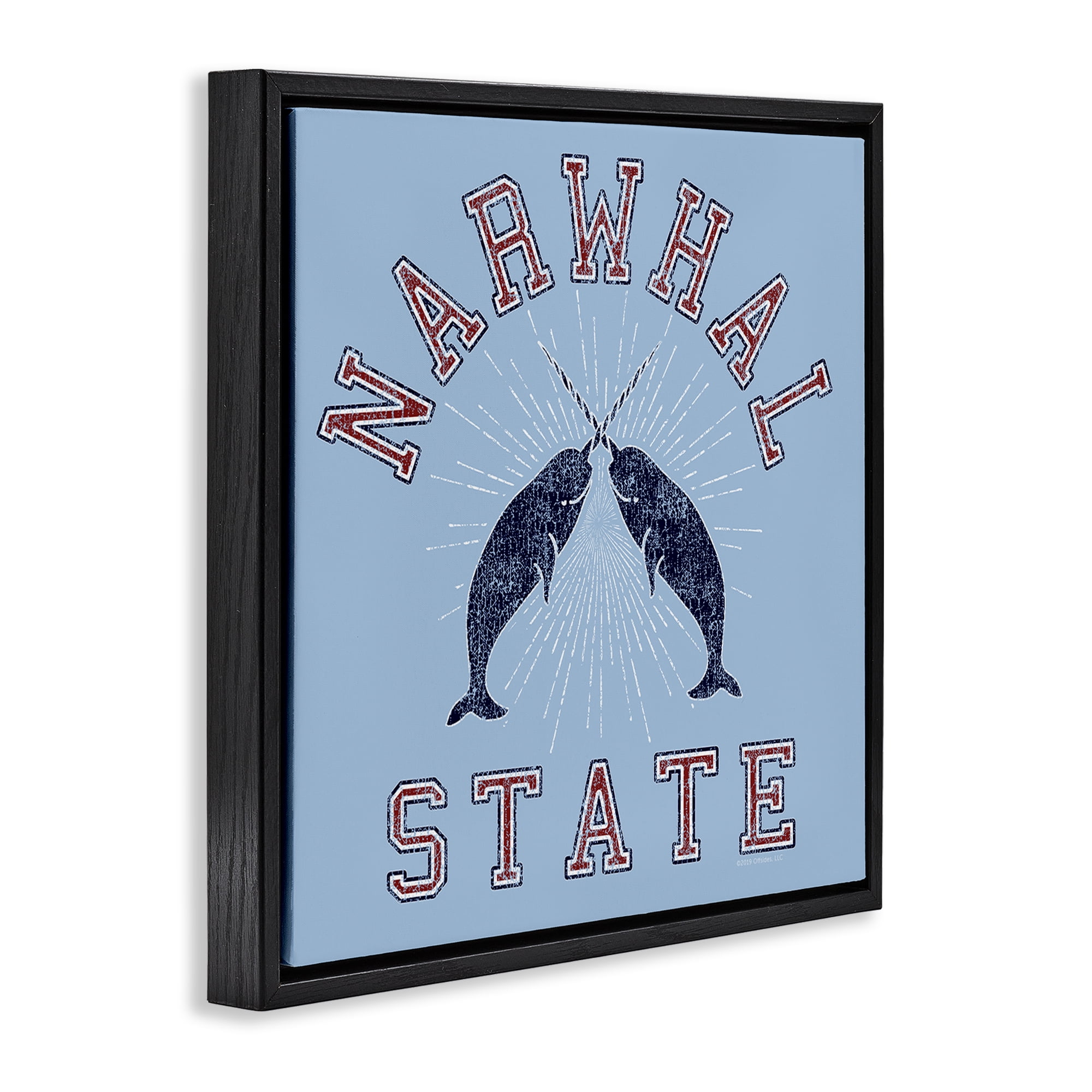 Stupell Industries Vintage Narwhal State Animals Painting Black Floater Framed Canvas Art Print Wall Art, 25 x 25