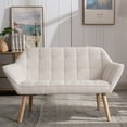 thumbnail image 3 of 48" Small Loveseat for Small Spaces, Upholstered Fluffy White Loveseat Sofa, Mid Century Modern 2-Seater Couch with Armrest and Wood Legs for Bedroom, Living Room, Apartment, White, 3 of 6