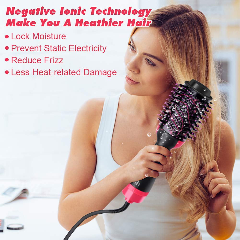 Ustar One Step Hair Dryer & Volumizer 13" Nylon Hot Air Brush, Ionic, Black