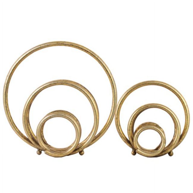 Collection Tendances Urbaines 39535 Métal Ronde Sculpture Abstraite Design, Finition Métallique - Or, Lot de 2