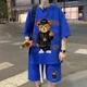 thumbnail image 3 of Conjunto de 2 piezas de chándal sencillo con diseño de gofre para hombre y mujer, camiseta y pantalones cortos de diseño urbano holgados de verano, ropa deportiva informal con diseño de parche, 3 of 5