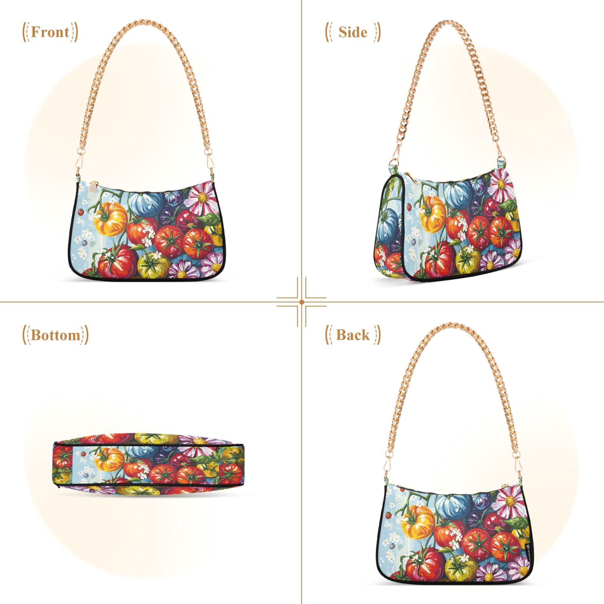 FORMRS Womens Shoulder Bag with Chain Strap Clutch Purse Cute Tote Handbag, Blue Floral Tomatoes