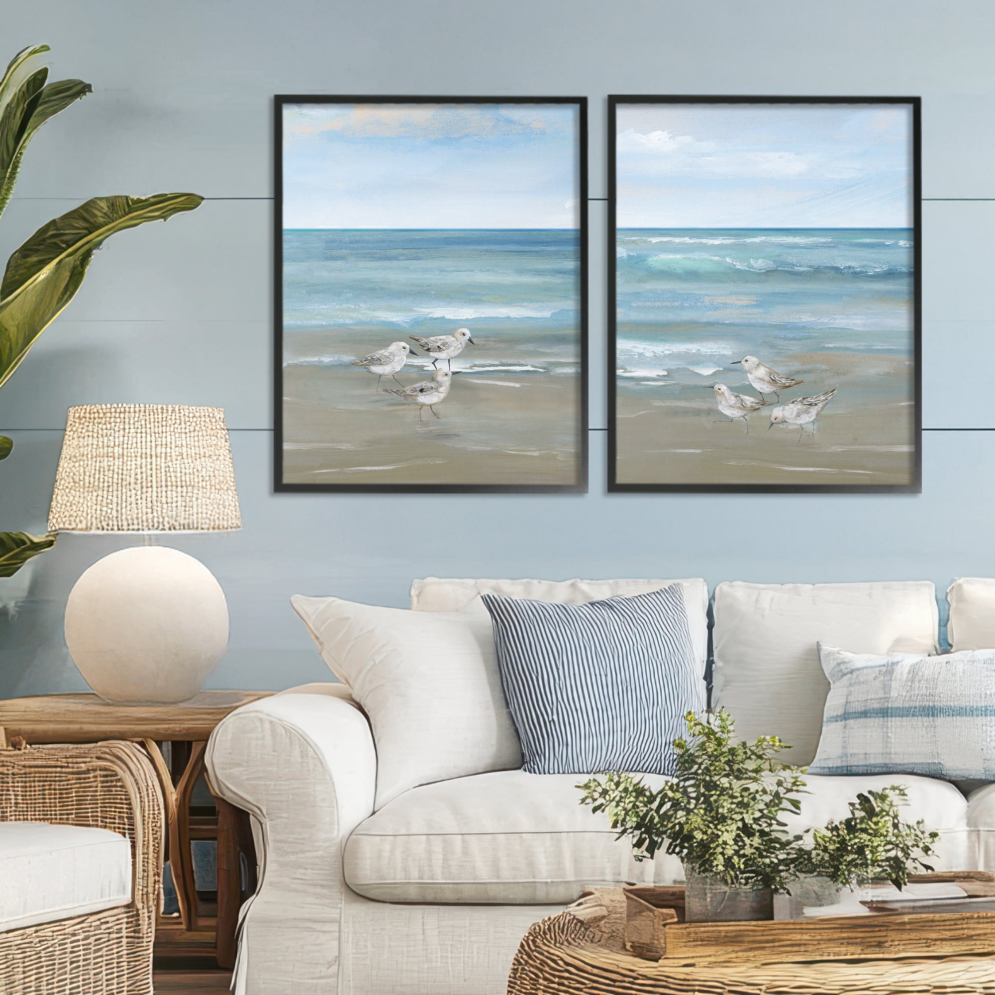 Stupell Industries Seaside Sanderlings at Dawn 2 Piece Black Framed Giclee Art Set, design by Nan