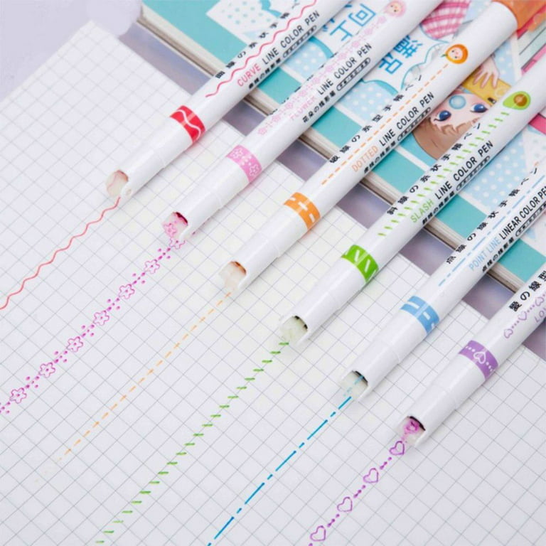 3/6pcs Kids Writing Curve Line Pen Stationery School Supplies Journaling  Colored Pens Note Curve Line Marker Curve Line Highlighter Pen Fine Point  Pen
