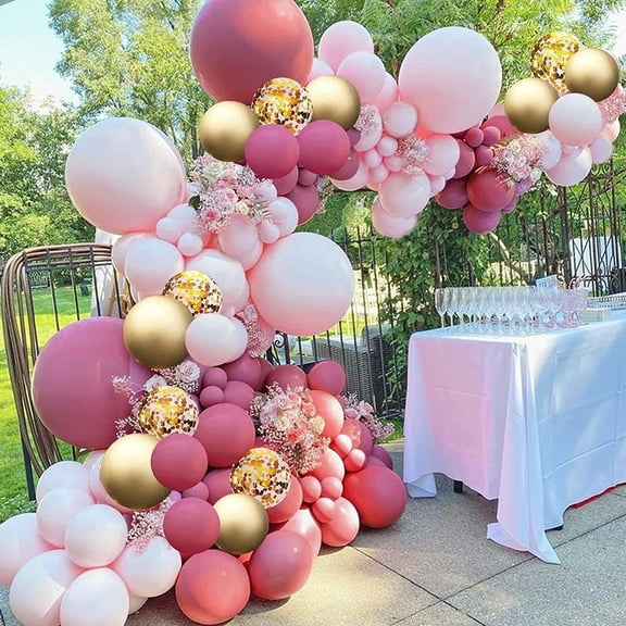 AOWEE Retro Pink Gold Balloon Garland Kit, Girls Birthday Party Decoration with Metallic Gold Confetti Balloons for Wedding Bridal Shower Engagement Baby Shower