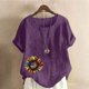 thumbnail image 2 of Vestidos Casuales Para Mujer, Blusas De Mujer De Moda Blusa informal de lino con botones y manga corta estampada para mujer, 2 of 4