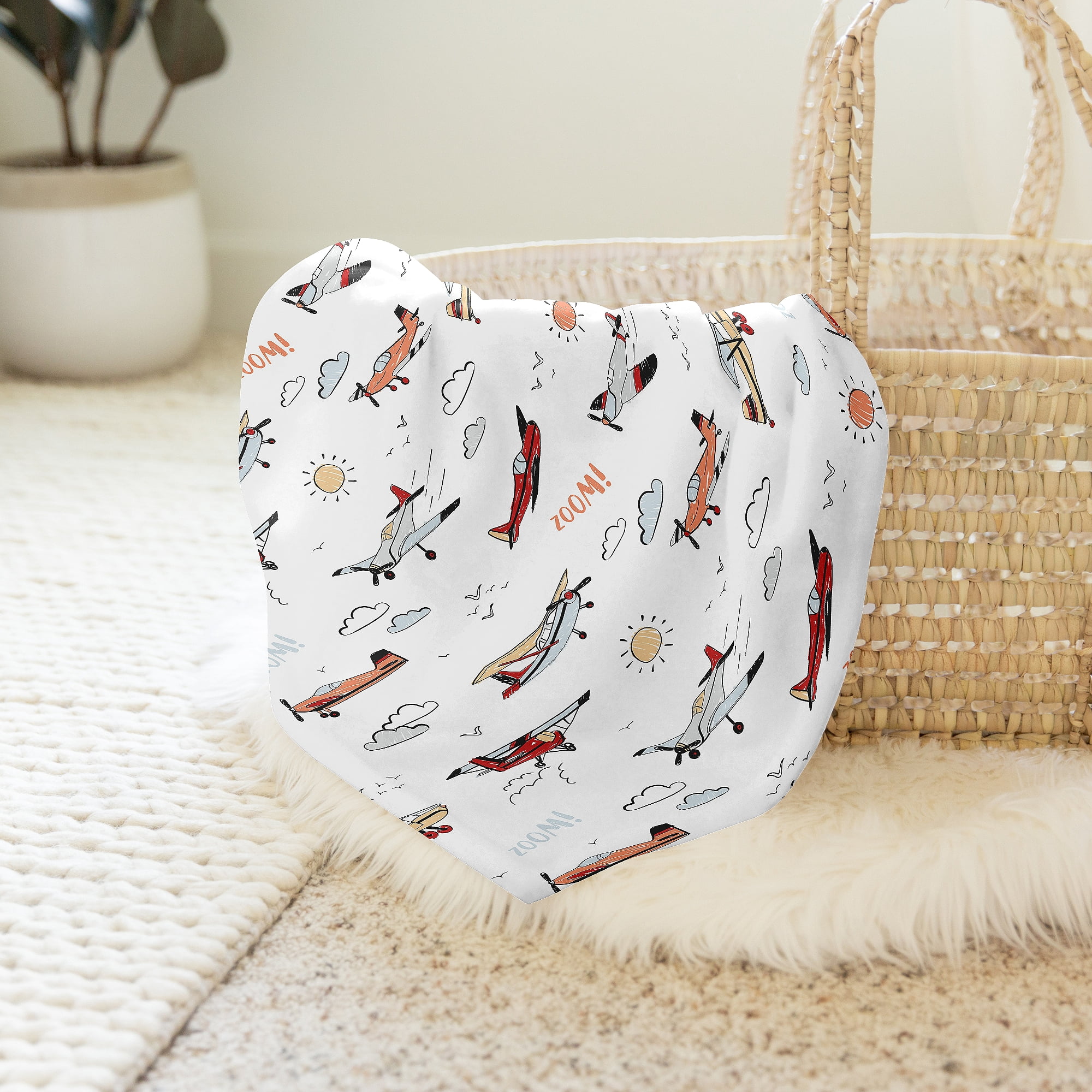 Sweet Jojo Designs Airplane Red Blue and White Swaddle Blanket