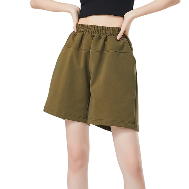 Timegard Womens Lounge Shorts Ruched Wide Leg Elastic Waisted Comfy Summer Loose Shorts with Pockets
