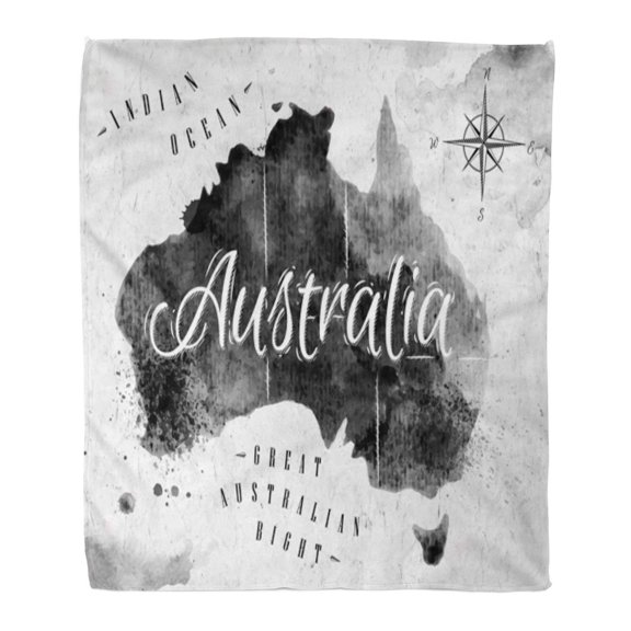 SIDONKU Flannel Throw Blanket Watercolor Ink Australia Map in Black and White Graphics Soft for Bed Sofa and Couch 50x60 Inches