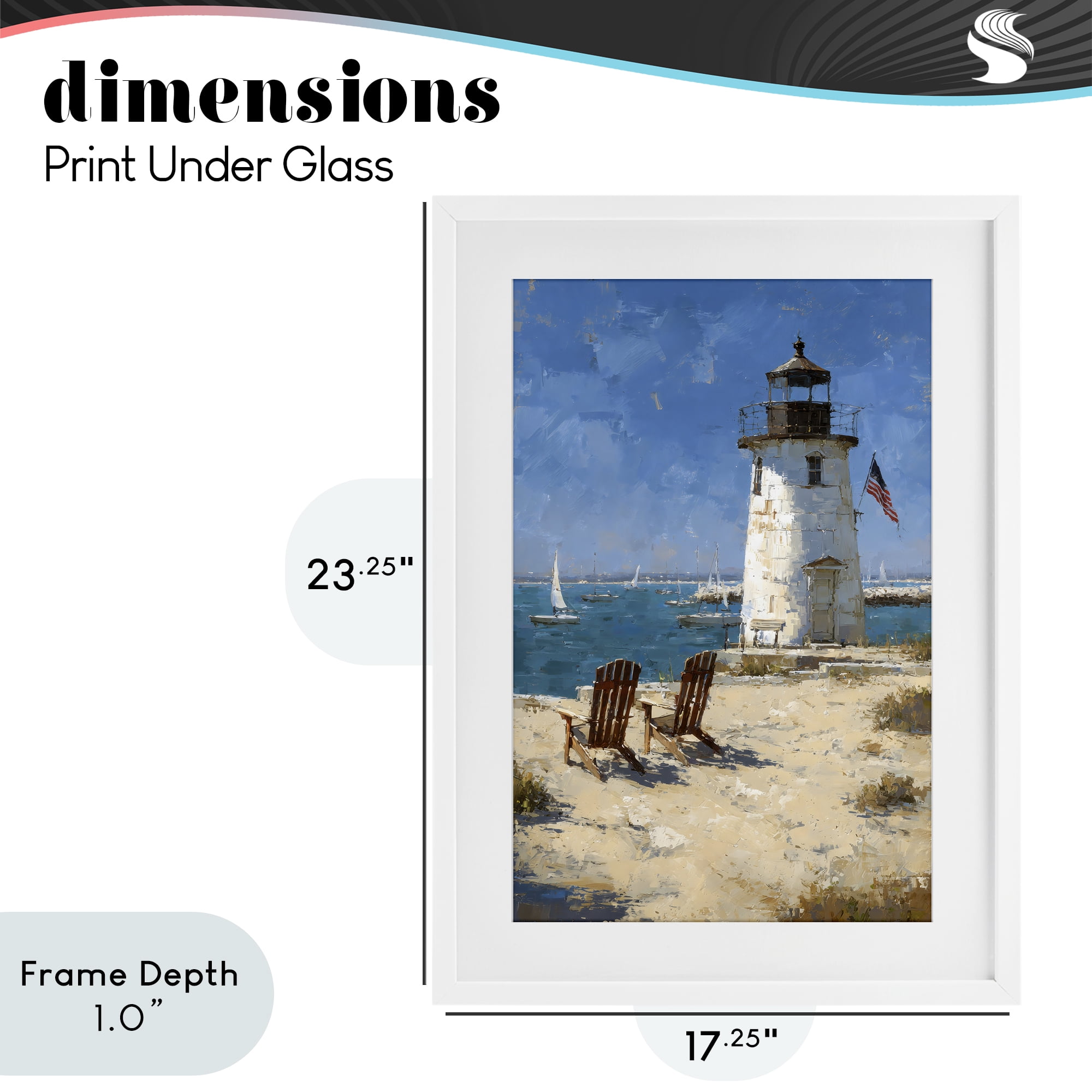 Stupell Industries Summer at Lighthouse Bay White Framed Print Under Glass, design by Petal Prints Design