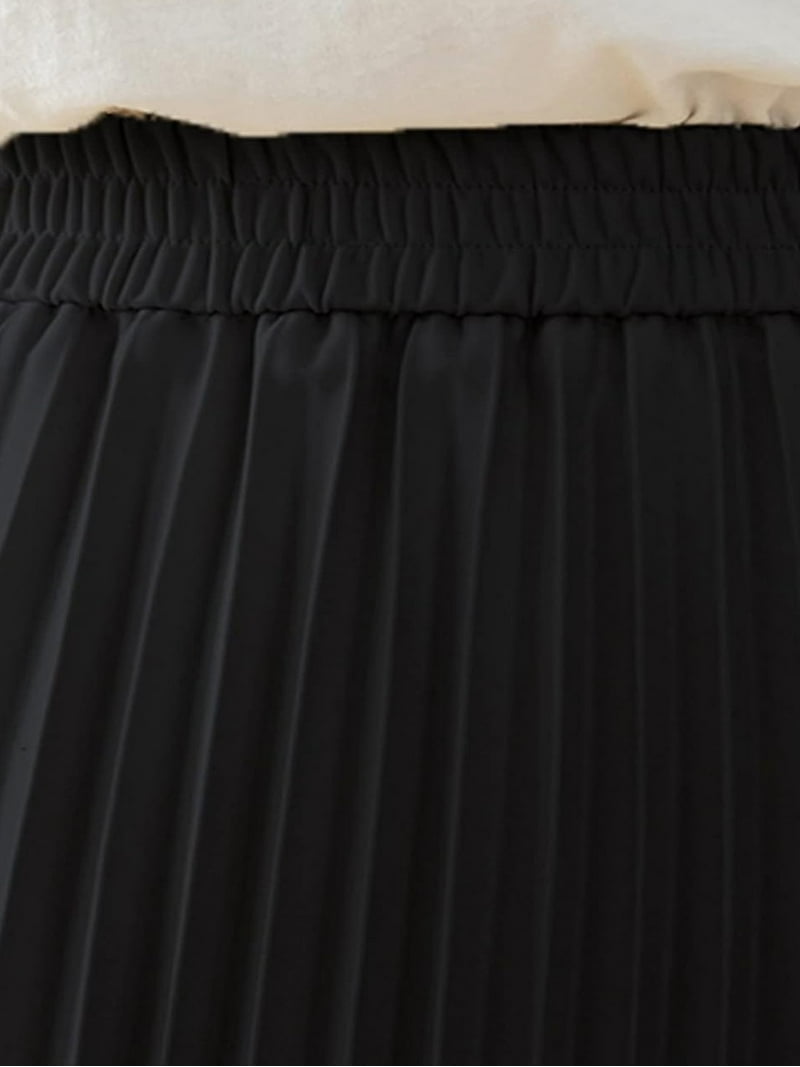 スカート Women Skirts 00040WL674PL Black Keasmto Women's High Waist Midi Pleated Skirt, Elastic